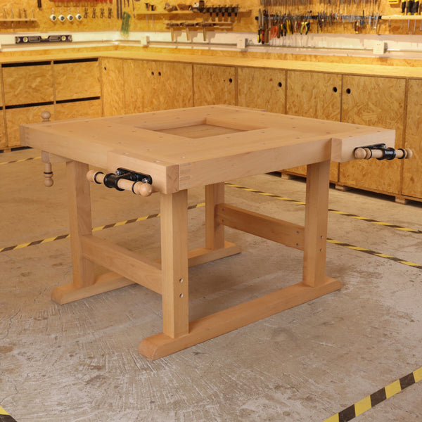 100x100cm Square Woodworking Workbench - 4-Station DIY Work Table