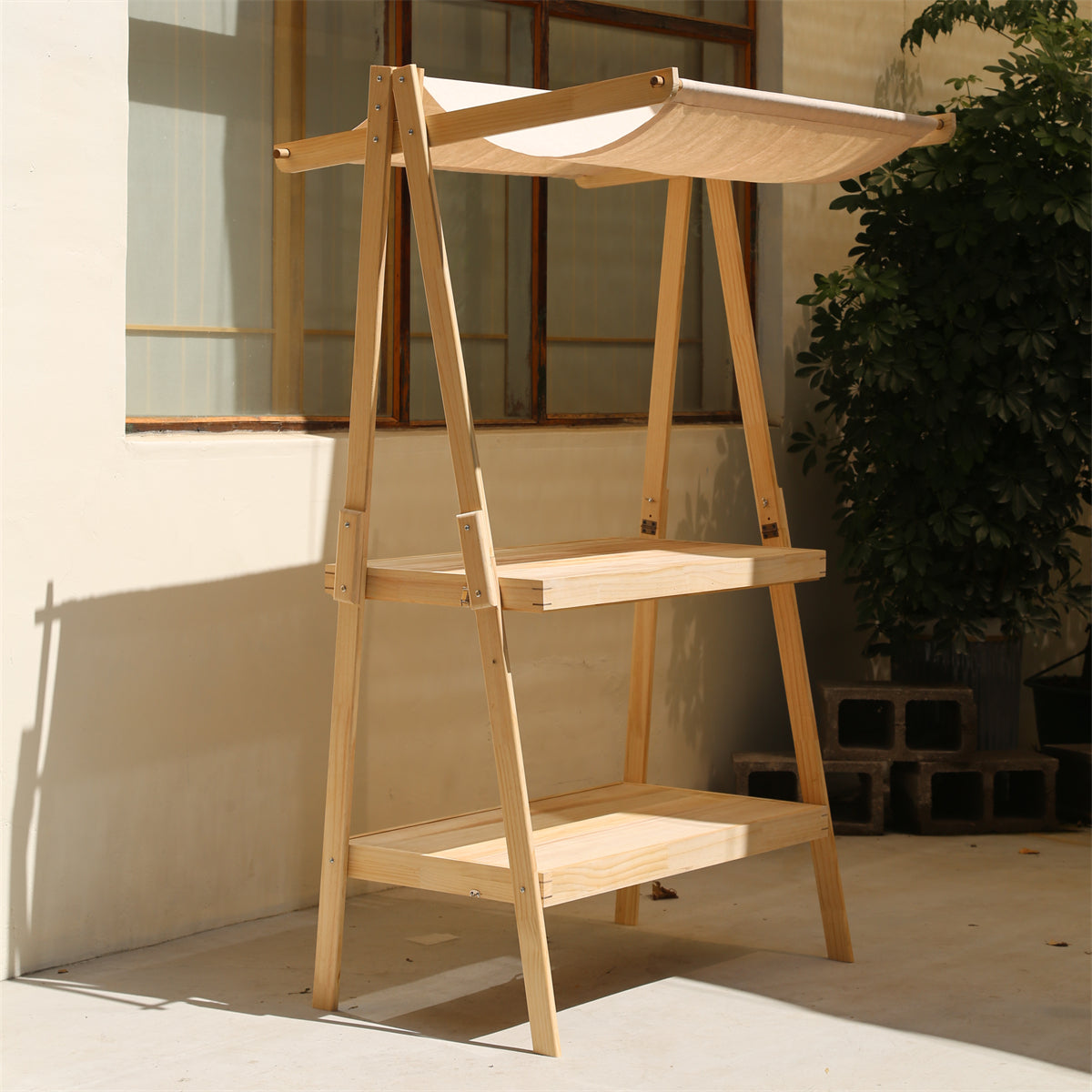 Portable Solid Wood Camping Shelf - Foldable Outdoor Storage Rack & Market Display Stand for Picnic and Vendor Use