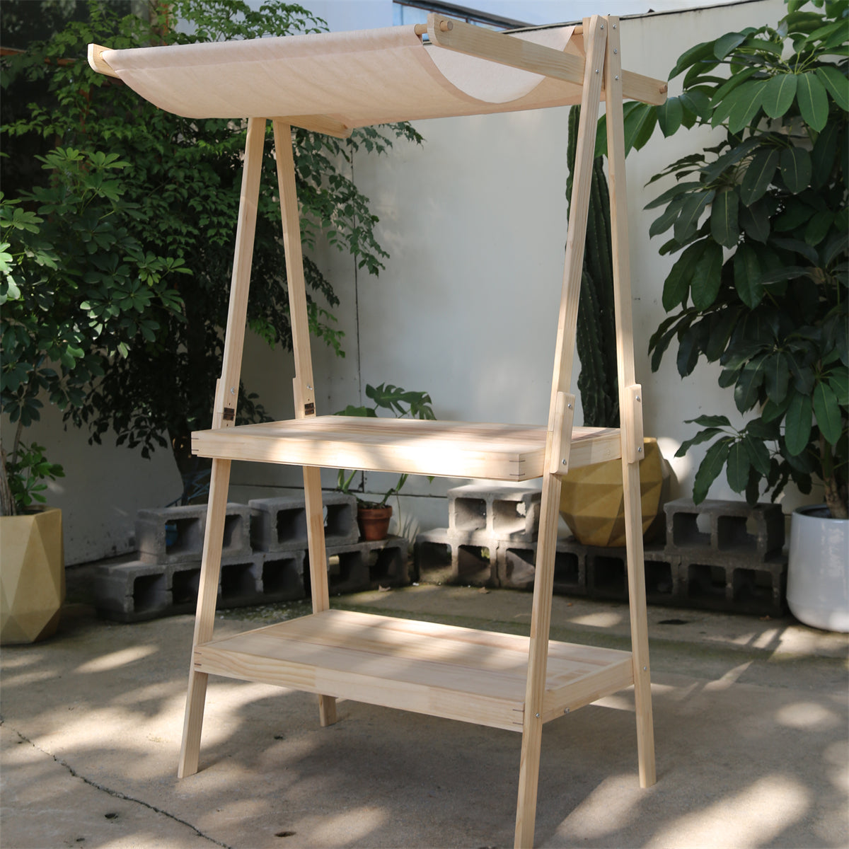Portable Solid Wood Camping Shelf - Foldable Outdoor Storage Rack & Market Display Stand for Picnic and Vendor Use