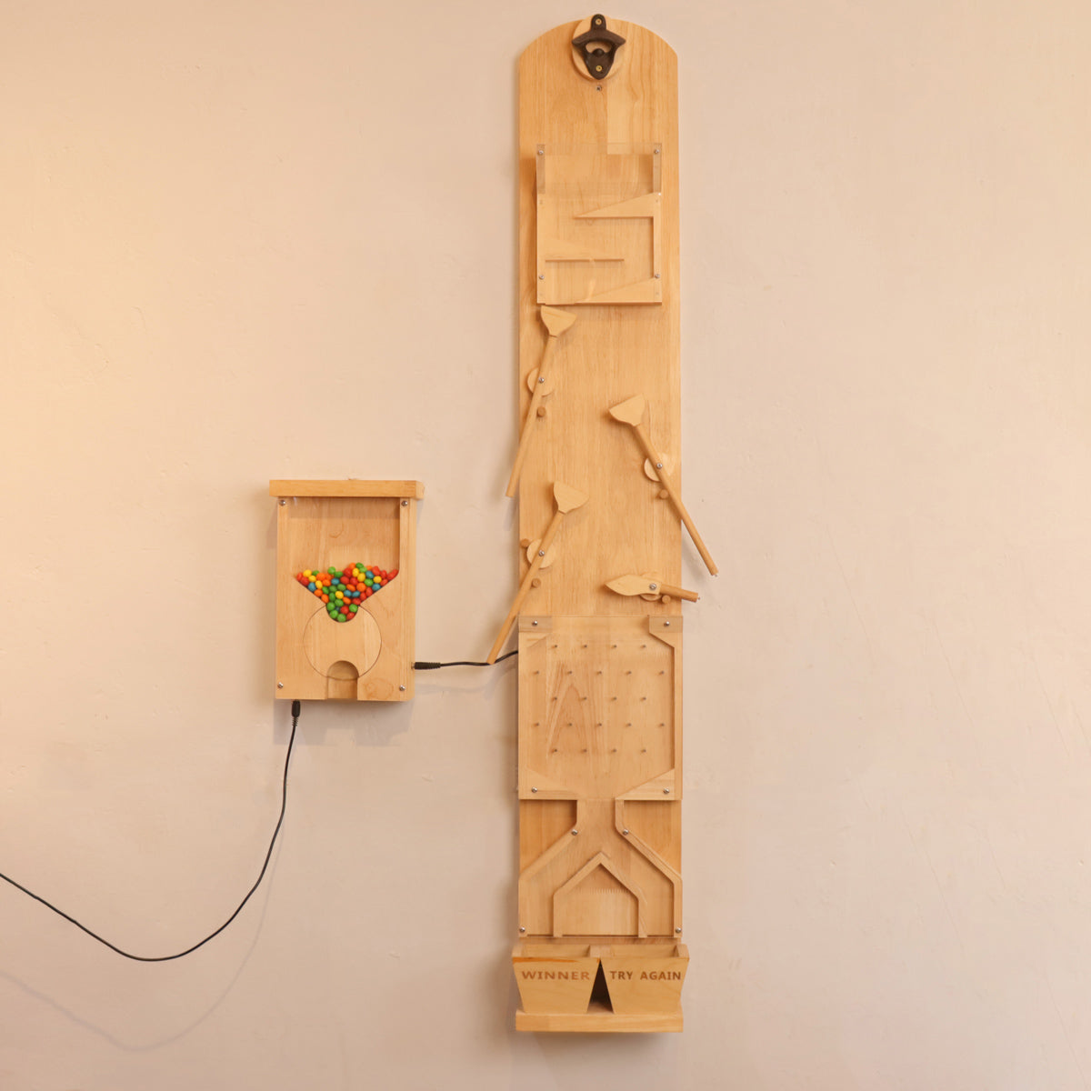 Wall Mounted Oak Wood Bottle Opener - Creative Candy Machine Design Bottle Opener for Kitchen, Bar & Restaurant