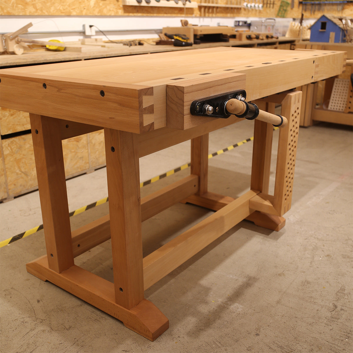 Multifunctional Solid Wood Workbench with Storage Cabinet - Professional Woodworking Sawing Table & Repair Station