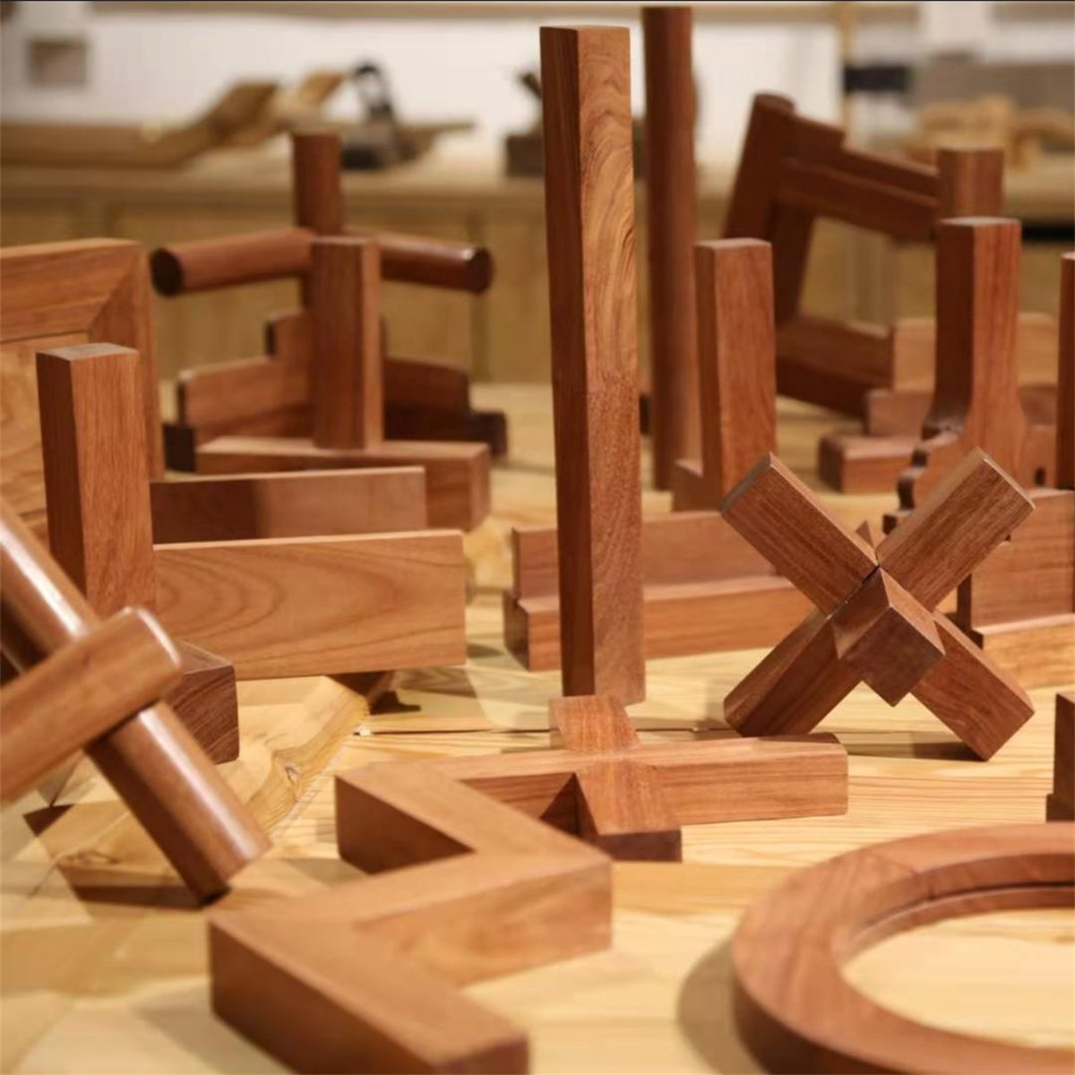 33-Piece Traditional Chinese Mortise and Tenon Structure Model - Red Rosewood Woodworking Educational Kit & Classic Puzzle