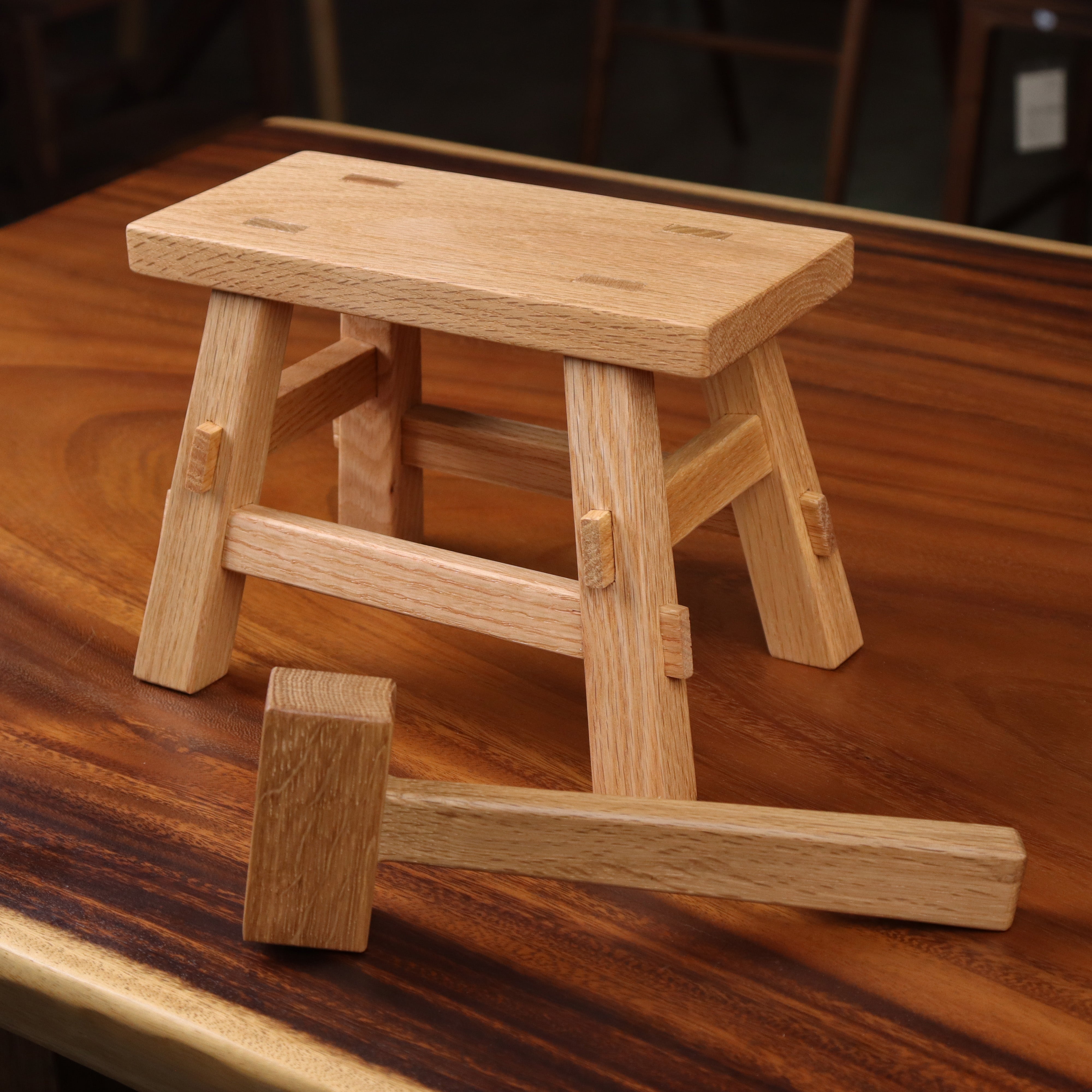 Traditional Woodworking Apprentice Stool - Reusable DIY Assembly Kit, Solid Red Oak or Ash Wood Stool