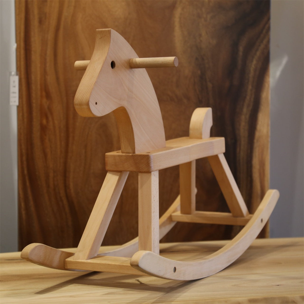 Solid European Beech Wood Rocking Horse - Sturdy Wooden Baby Toddler Ride-On Toy & Birthday Gift for Kids and Adults