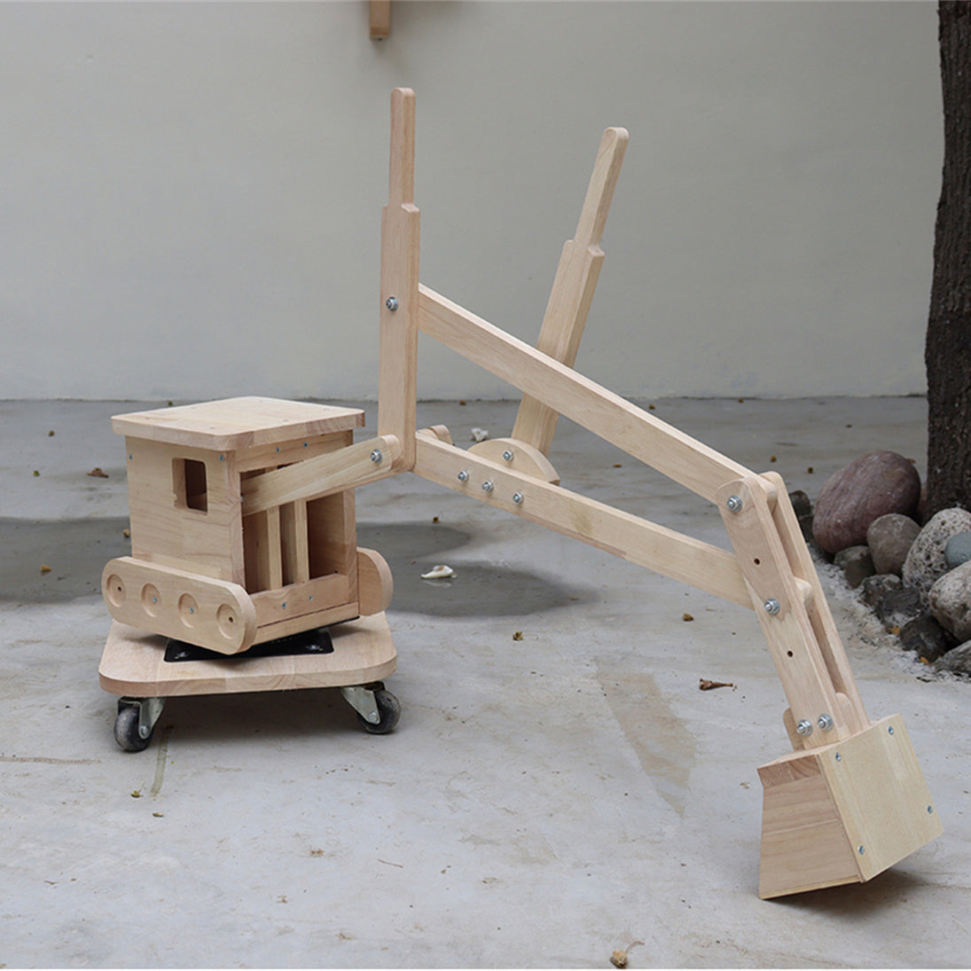 Wooden Excavator Model - DIY Creative Woodworking Construction Vehicle Kit - Retro Mechanical Art Toy
