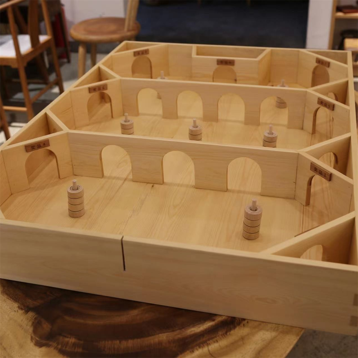 Wooden Spinning Top Board Game - 3-Level Challenge Tabletop Game for Kids & Adults, Bar & Cafe Entertainment