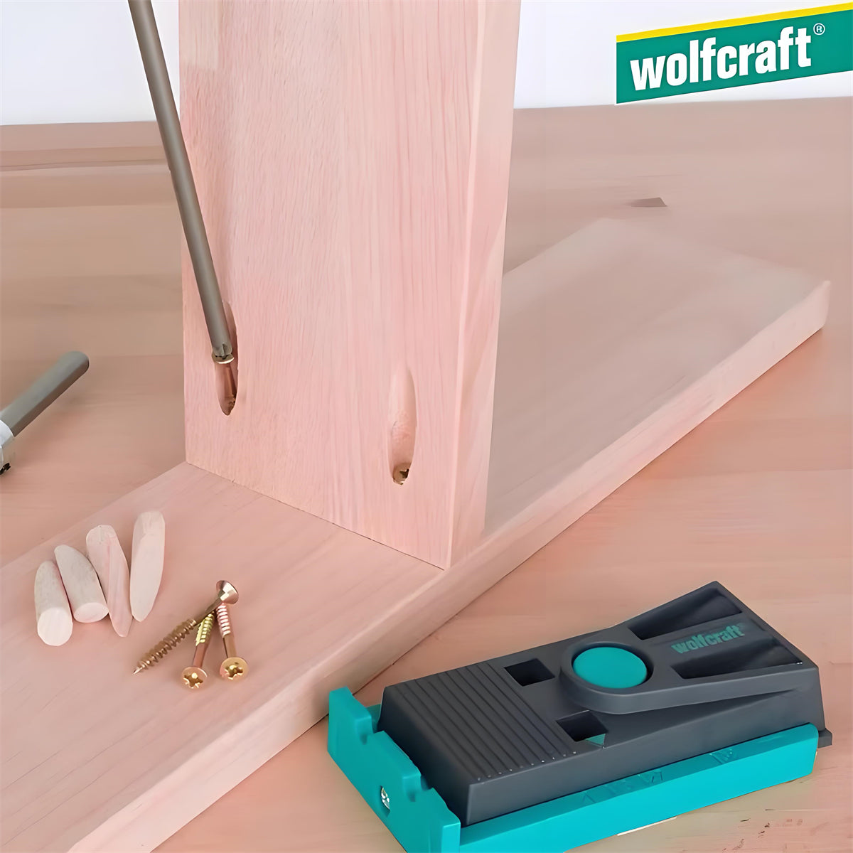 Wolfcraft Concealed Clamping Set - Pocket Hole Jig & Angled Drilling Guide for Hidden Wood Joints
