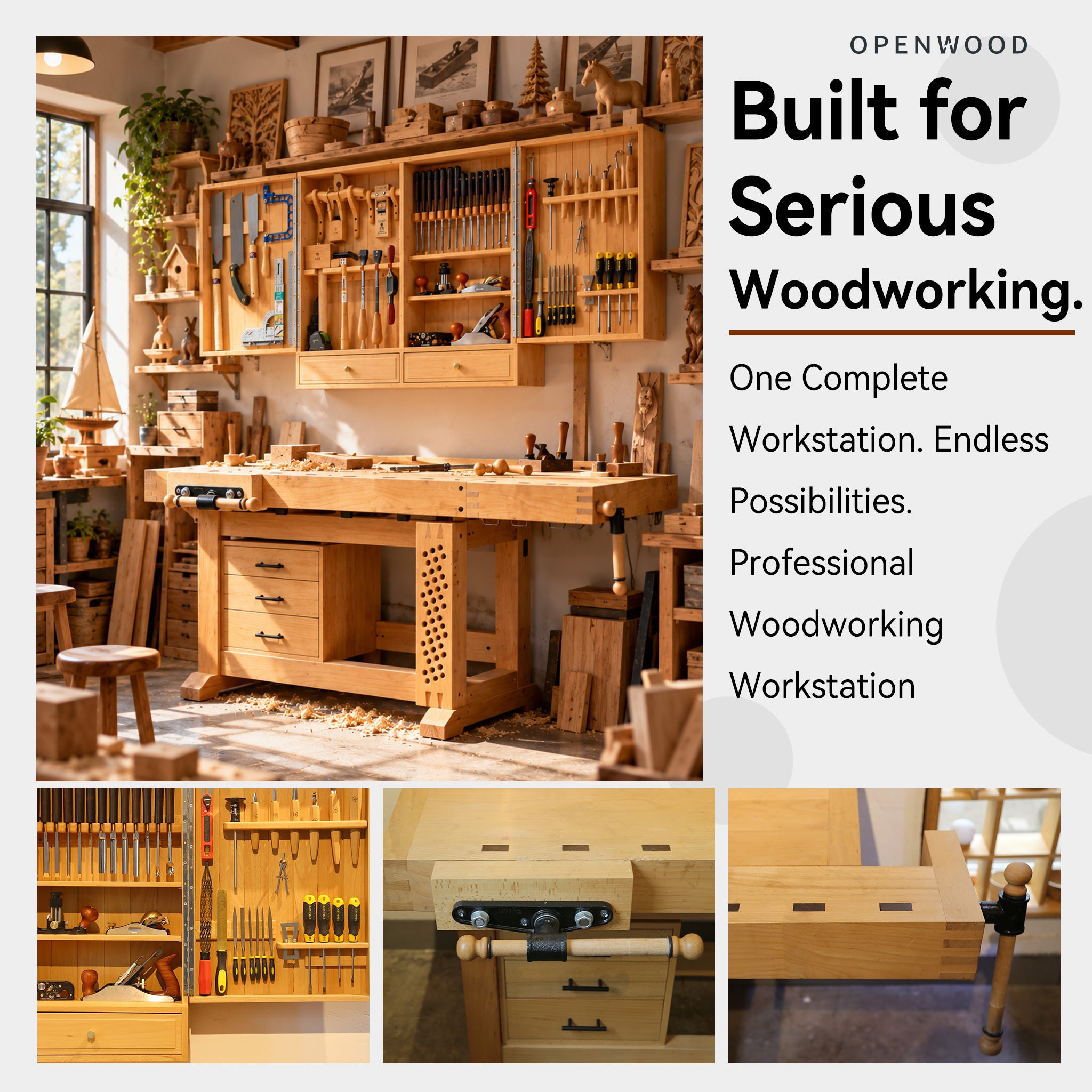 Professional Woodworking Workbench with Modular Tool Storage