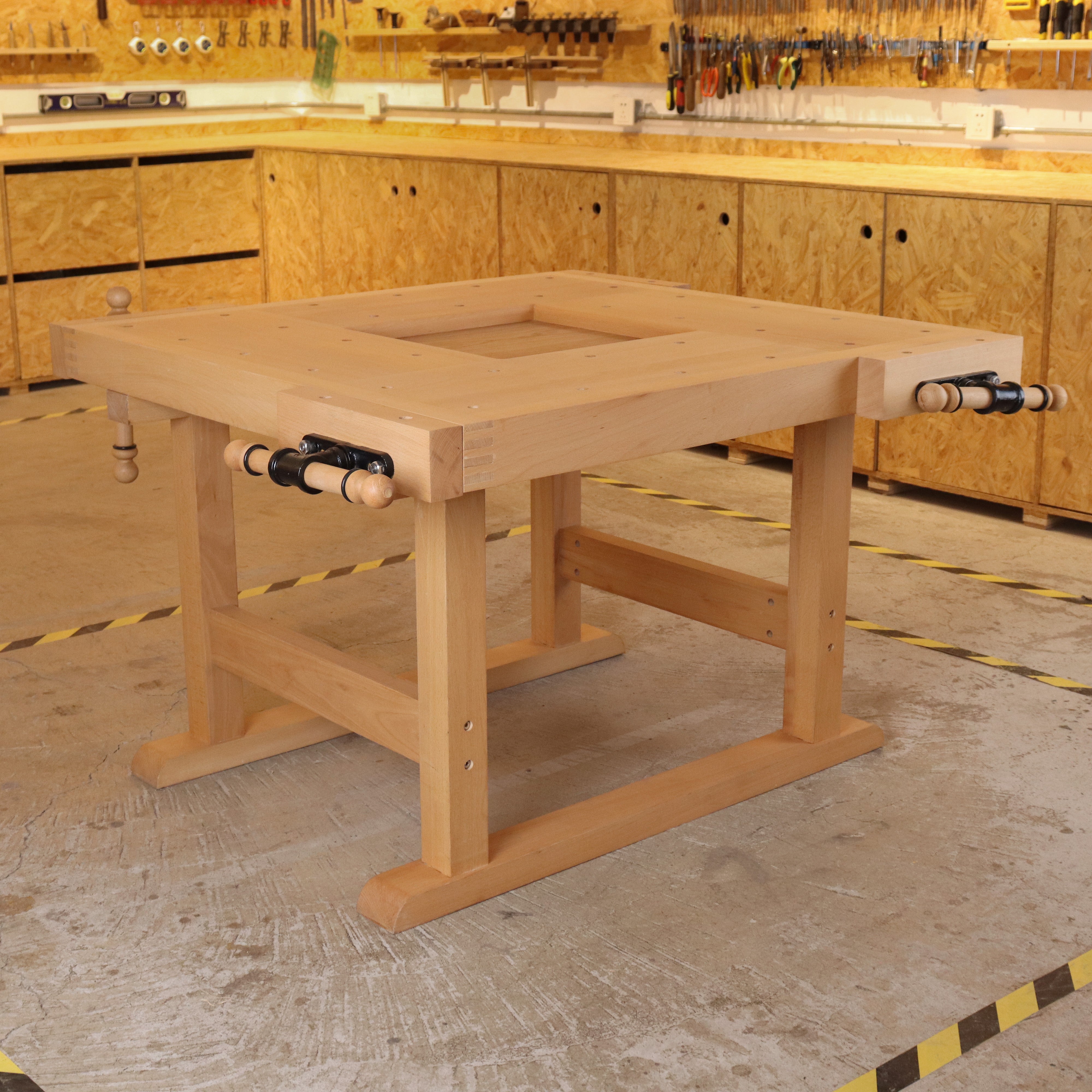 100x100cm Square Woodworking Workbench - 4-Station DIY Work Table with 4 Vises, Heavy Duty Multi-Position Tool Station