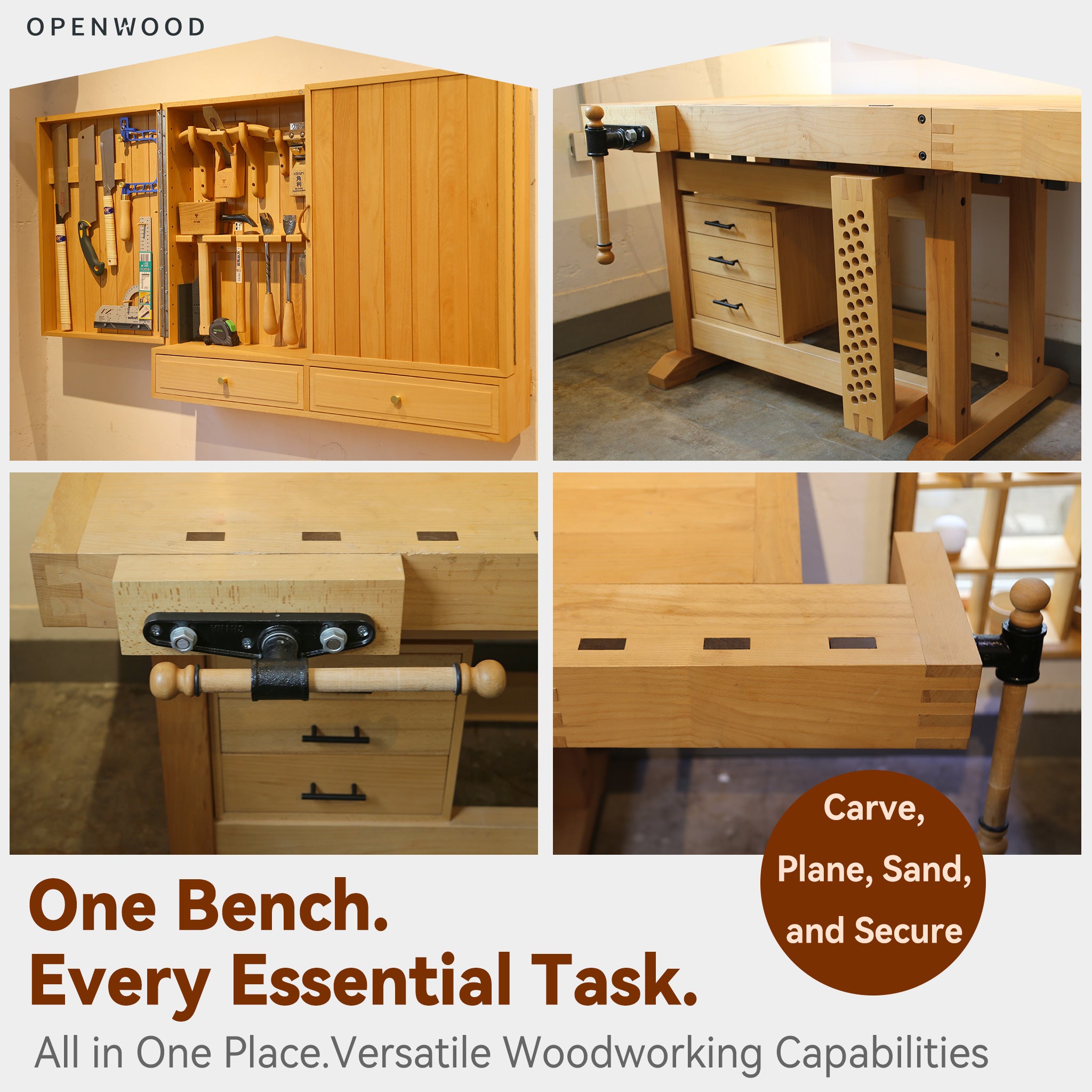 Professional Woodworking Workbench with Modular Tool Storage