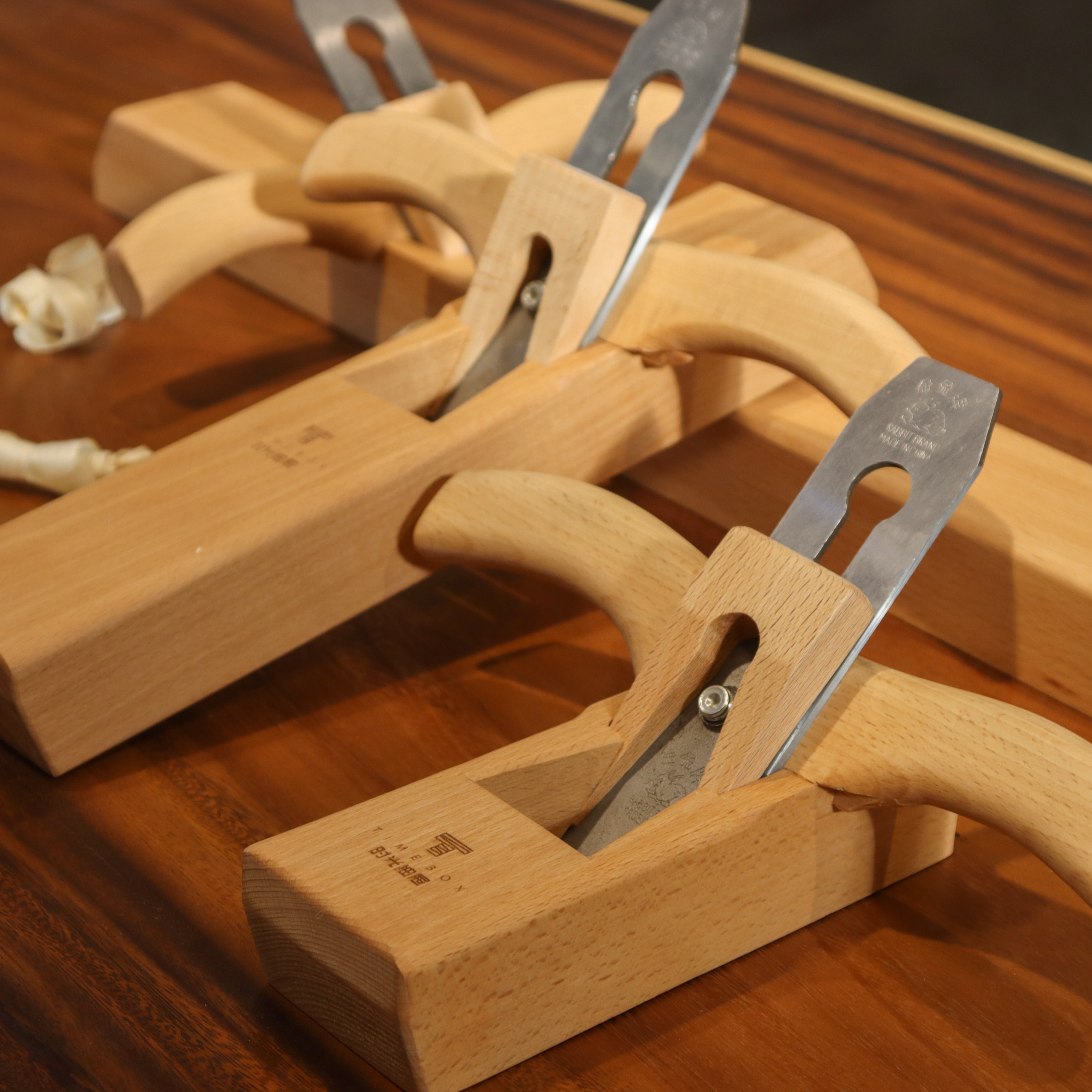 Handmade Chinese Horn Planes - European Beech Wood Push Planes (Smoothing, Block, and Jointer) for Traditional Woodworking