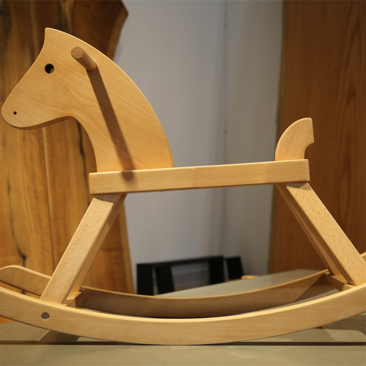 Solid European Beech Wood Rocking Horse - Sturdy Wooden Baby Toddler Ride-On Toy & Birthday Gift for Kids and Adults