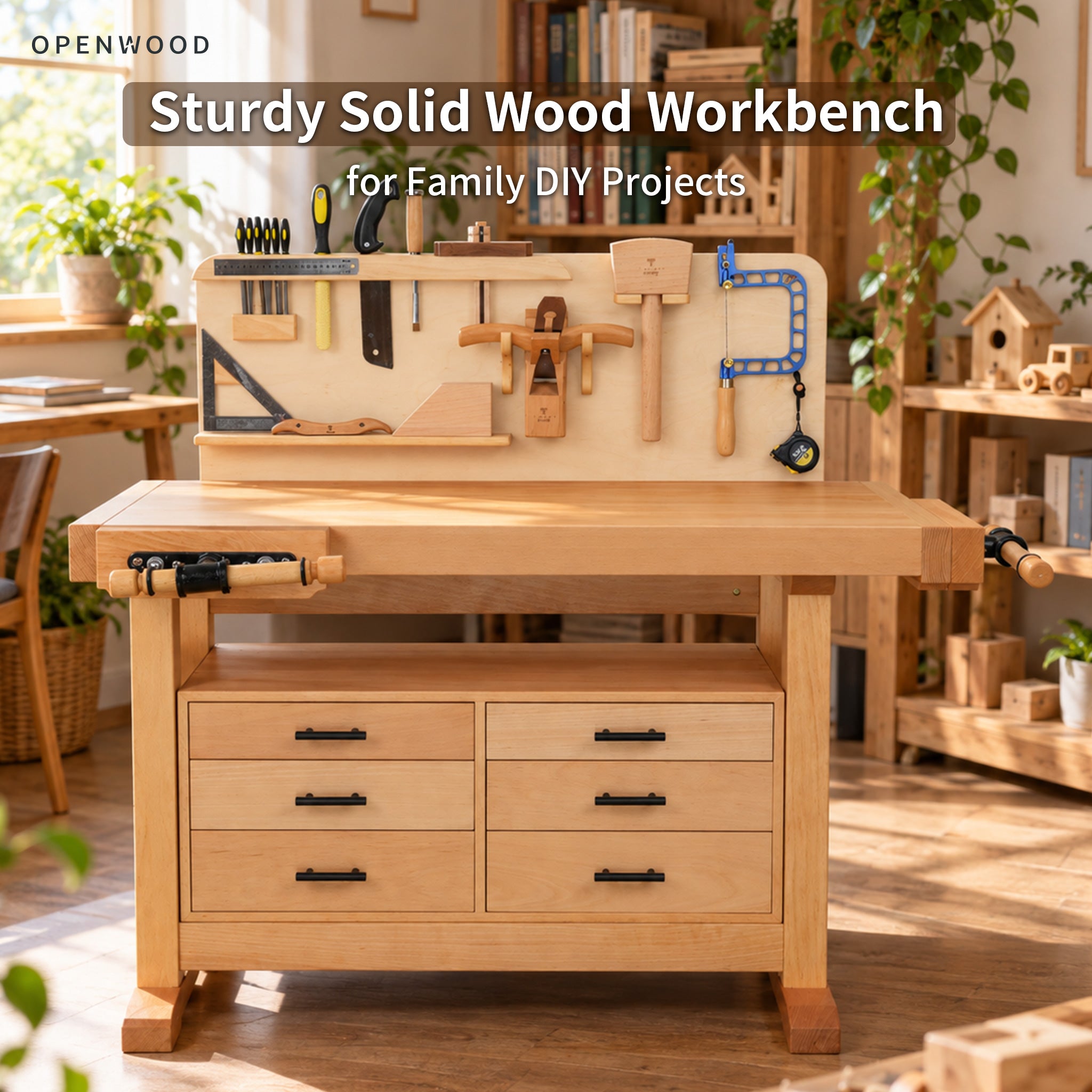Solid Wood Parent & Kid Workbench for Family DIY Projects