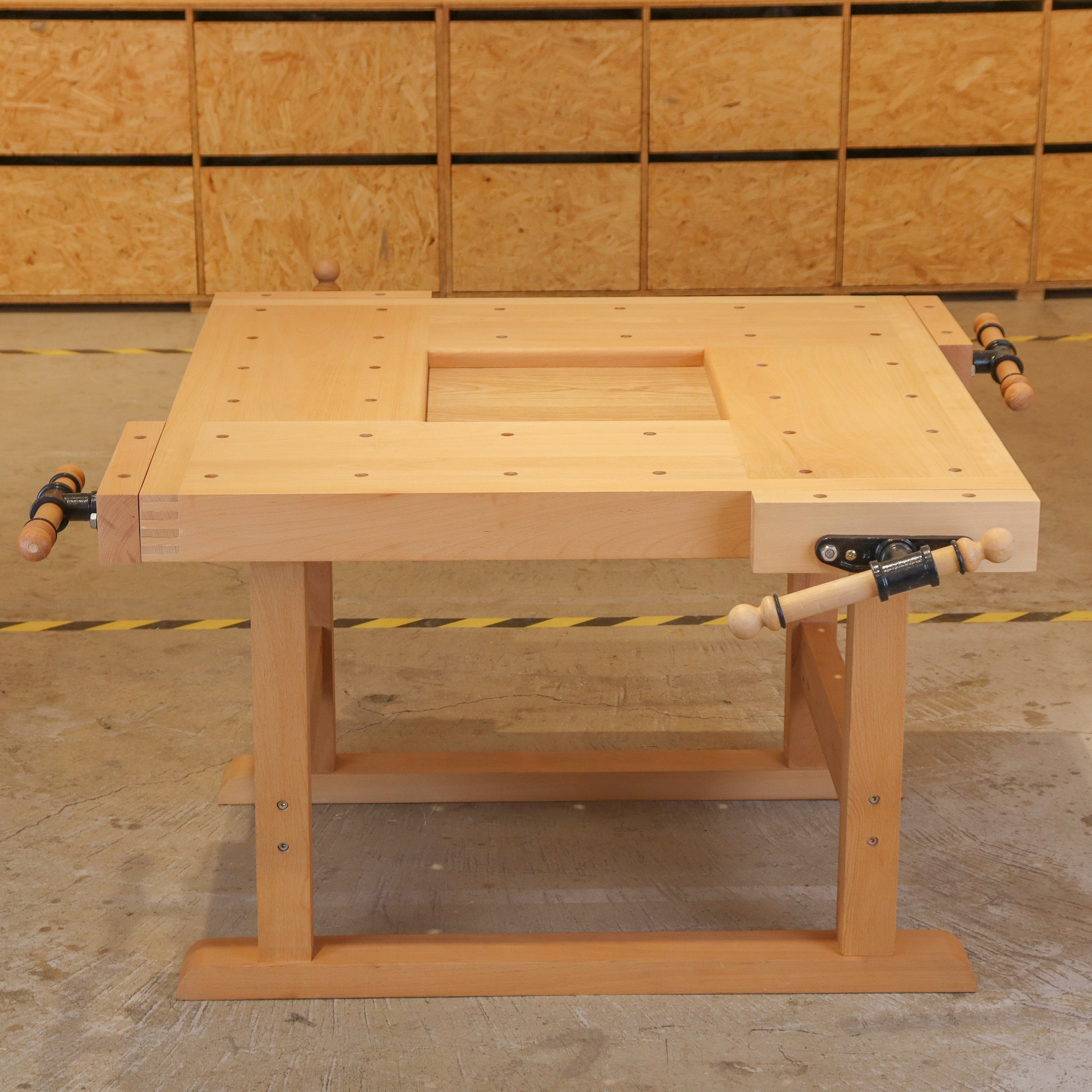 100x100cm Square Woodworking Workbench - 4-Station DIY Work Table with 4 Vises, Heavy Duty Multi-Position Tool Station