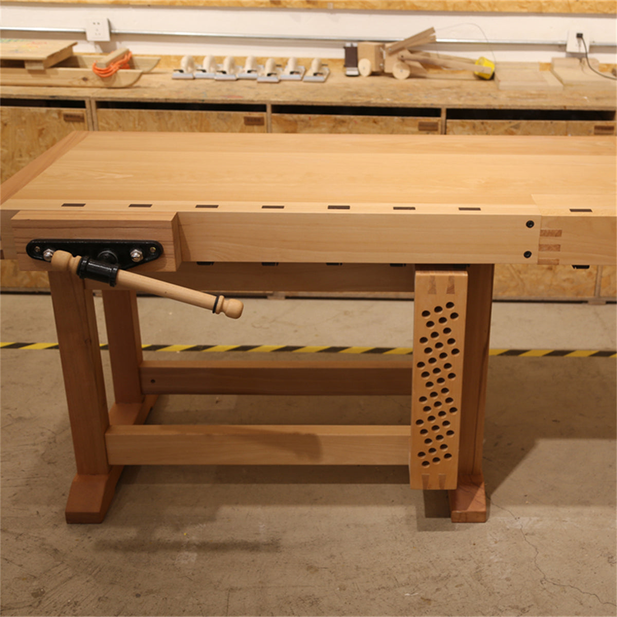 Multifunctional Solid Wood Workbench with Storage Cabinet - Professional Woodworking Sawing Table & Repair Station