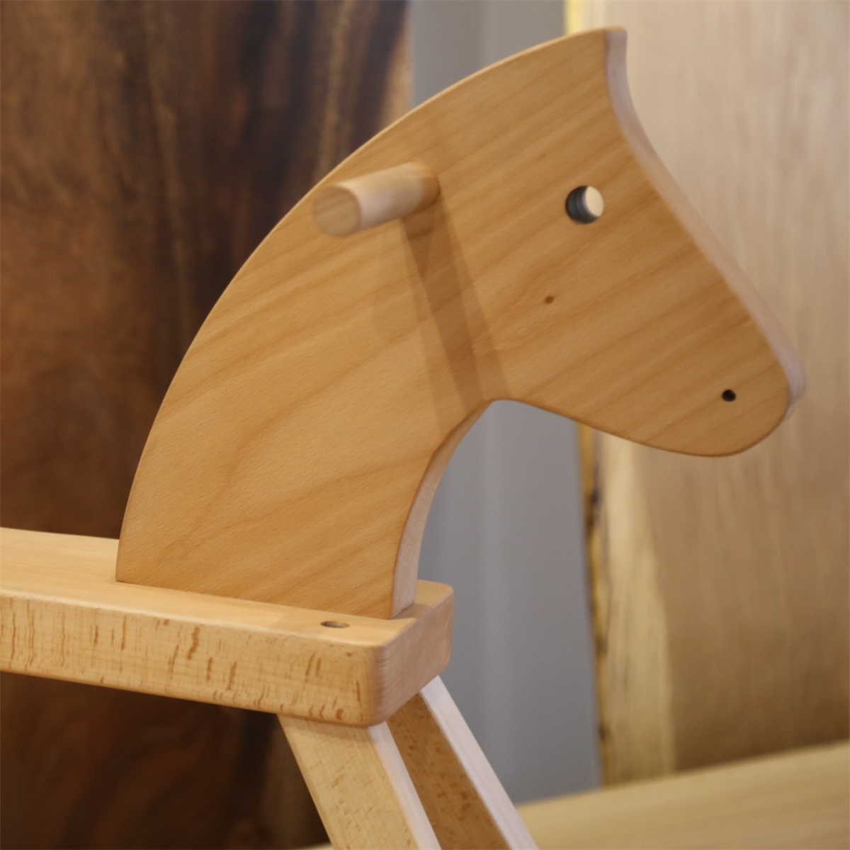 Solid European Beech Wood Rocking Horse - Sturdy Wooden Baby Toddler Ride-On Toy & Birthday Gift for Kids and Adults
