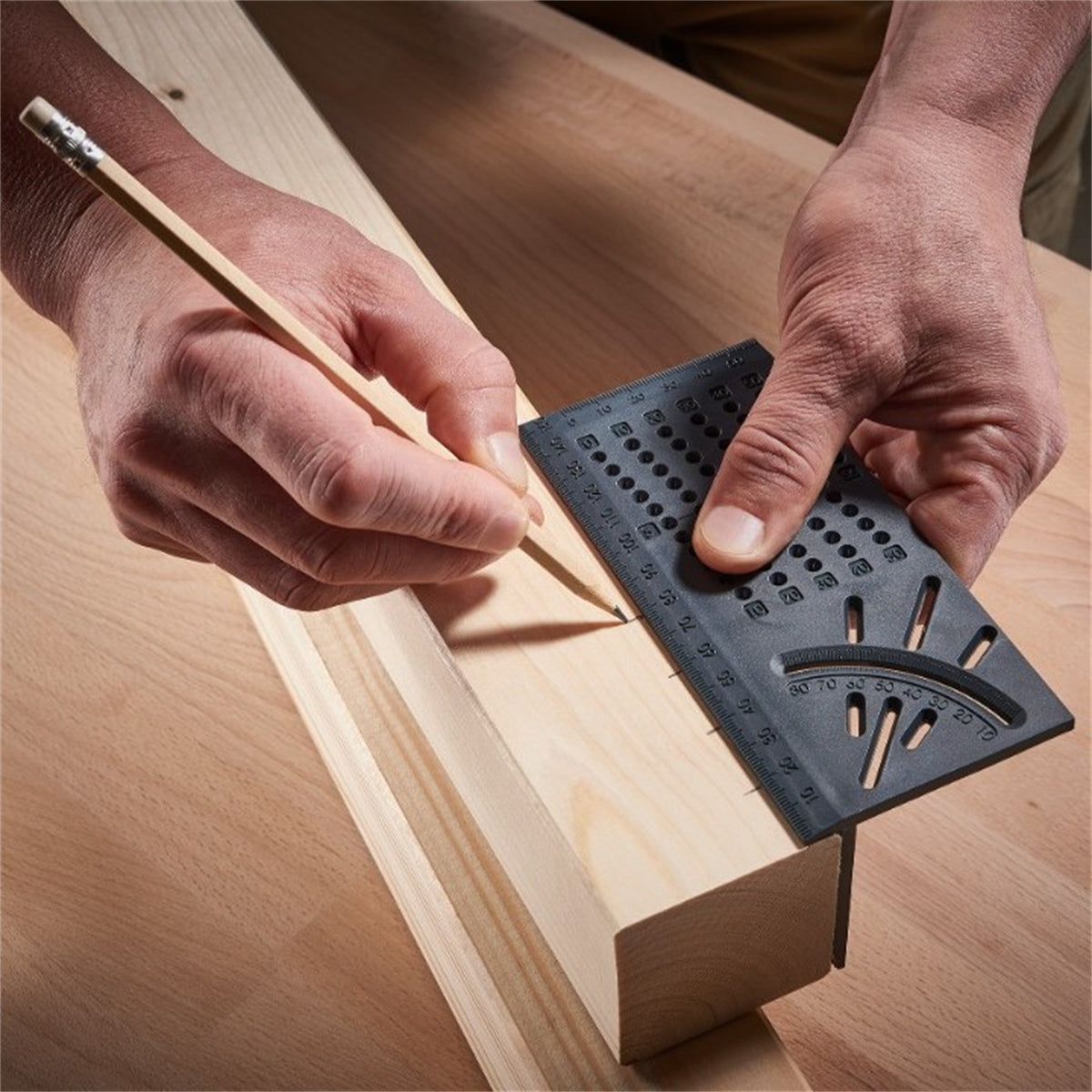 Wolfcraft Multi-Angle Measuring Tool - 3D Scribing Gauge, 45/90 Degree Angle Ruler & T-Square for Woodworking