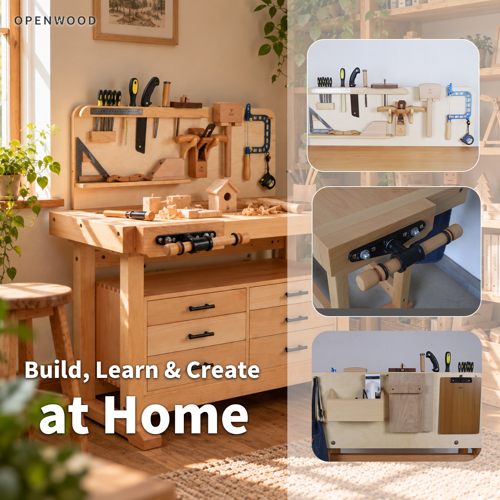 Solid Wood Parent & Kid Workbench for Family DIY Projects