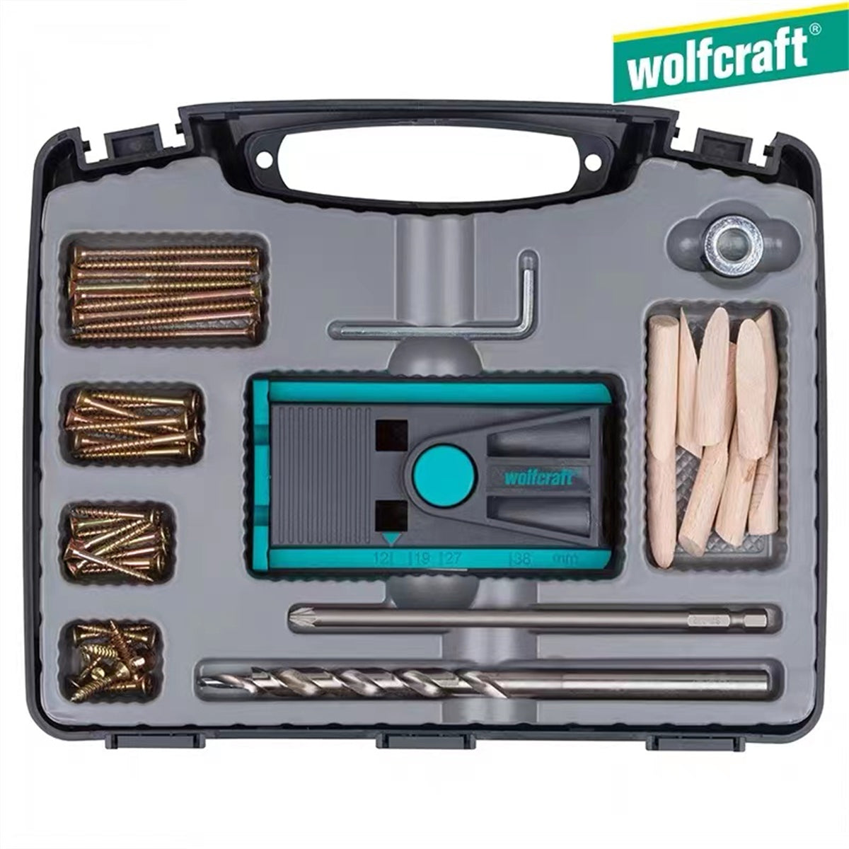 Wolfcraft Concealed Clamping Set - Pocket Hole Jig & Angled Drilling Guide for Hidden Wood Joints