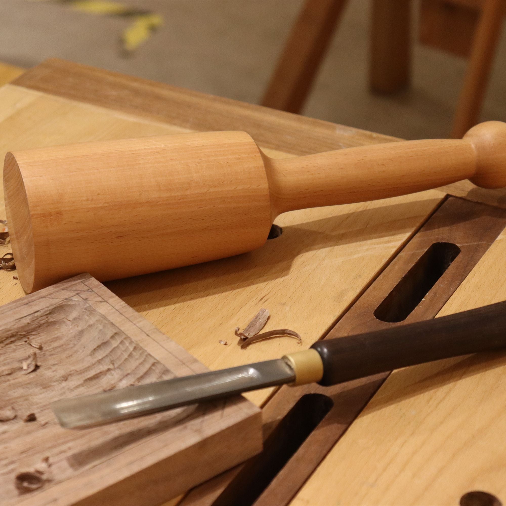 European Red Beech Solid Wood Carving Mallet - Hardwood Hammer for Handmade DIY Woodworking
