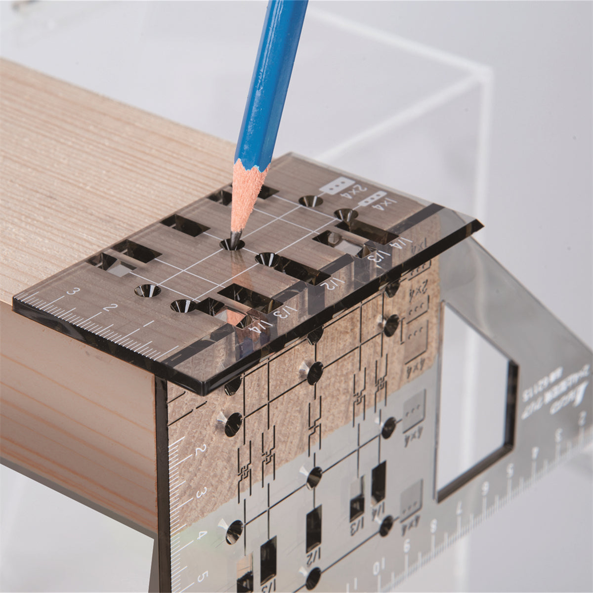 SHINWA Multifunctional Woodworking Scribing Ruler 45/90 Degree Transparent Marking Gauge Professional Carpenter Tool with Multiple Scales