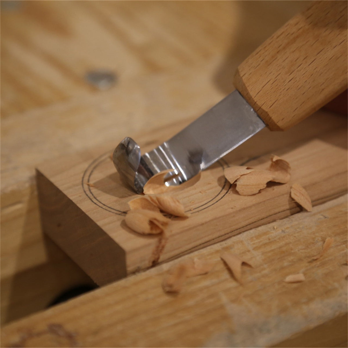 Wood Carving Gouge Spoon Knife, Yokote Blade, High Carbon Steel Whittling Knife with European Red Beech Wood Handle