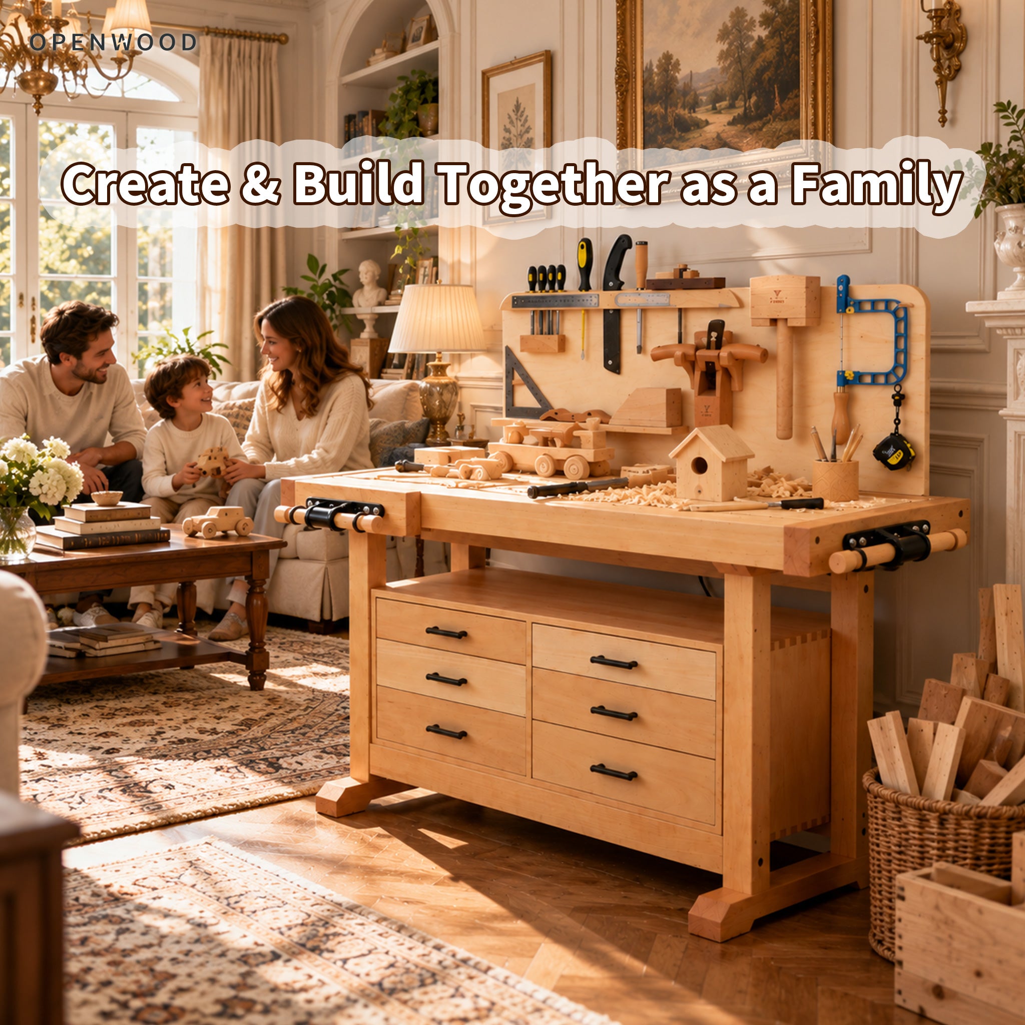 Solid Wood Parent & Kid Workbench for Family DIY Projects