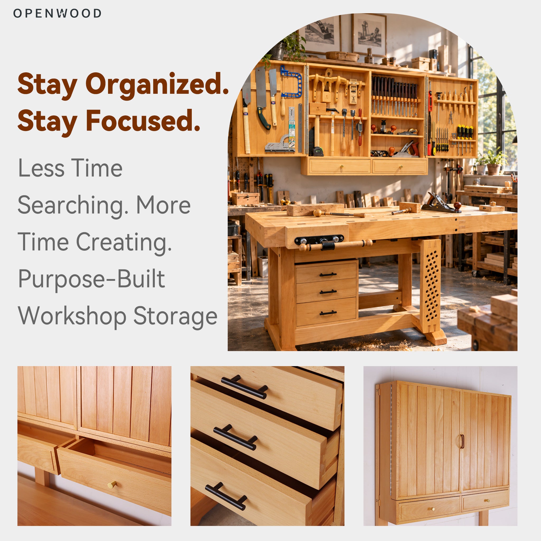 Professional Woodworking Workbench with Modular Tool Storage