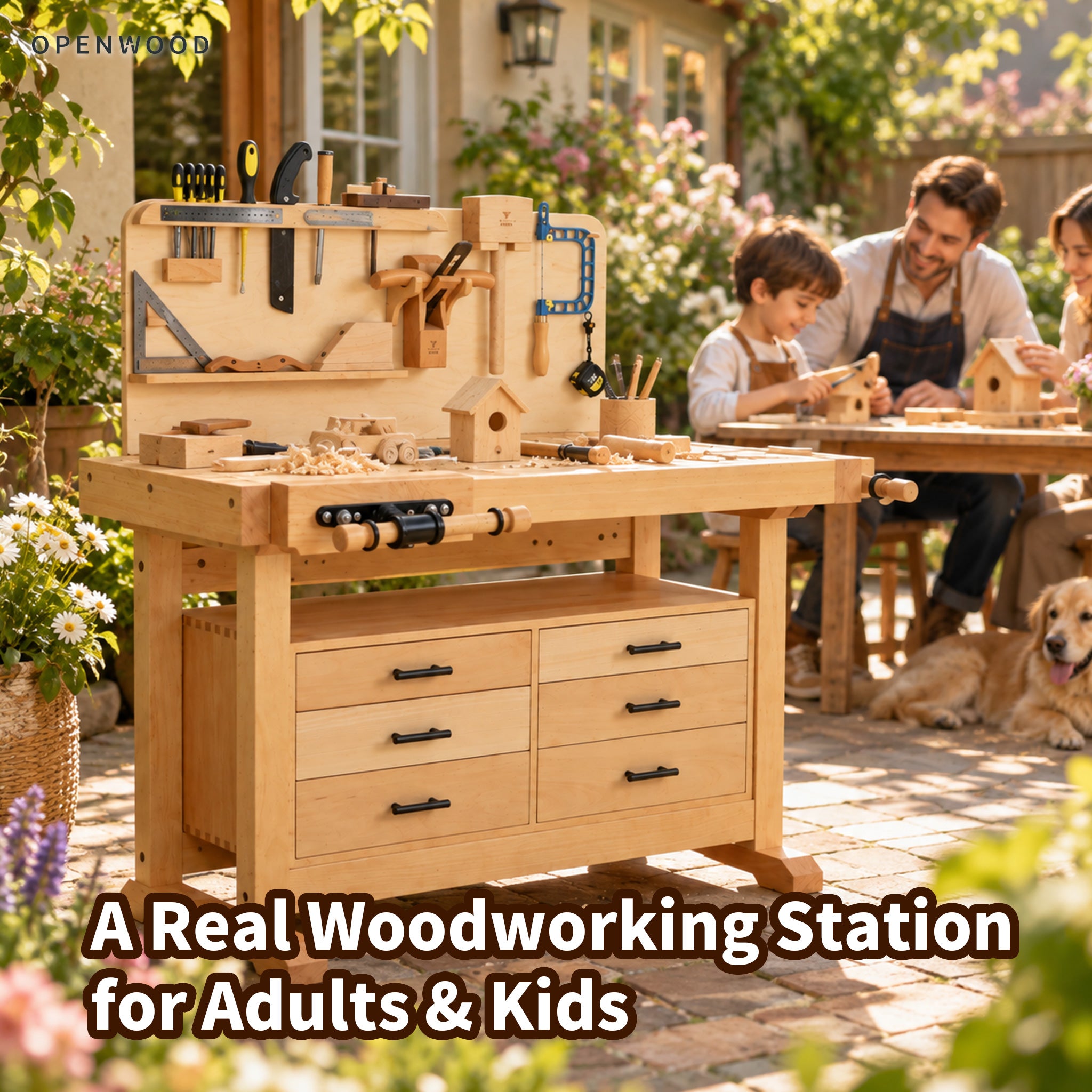 Solid Wood Parent & Kid Workbench for Family DIY Projects